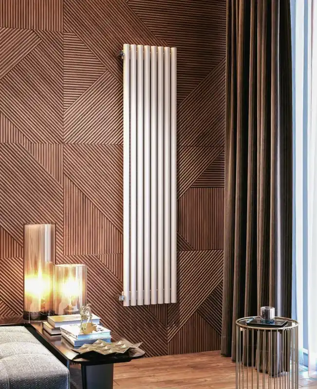 Стальной вертикальный радиатор отопления Warmmet Round 42V длина 750 мм секций 4 цвет белый  тип подключения: нижнее правое