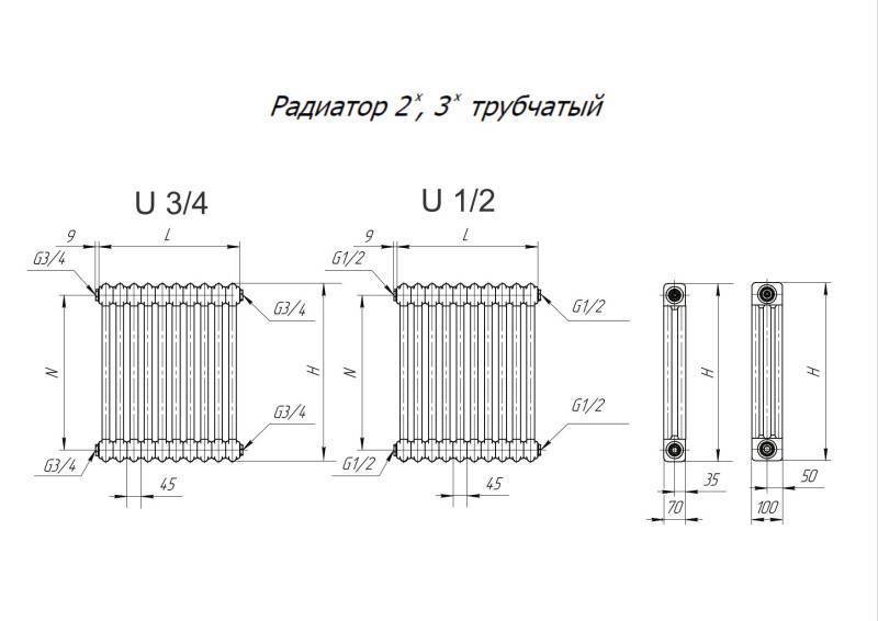 VELAR, Трубчатый радиатор 2050-04 секций подкл. U 3/4 (RAL 9016)