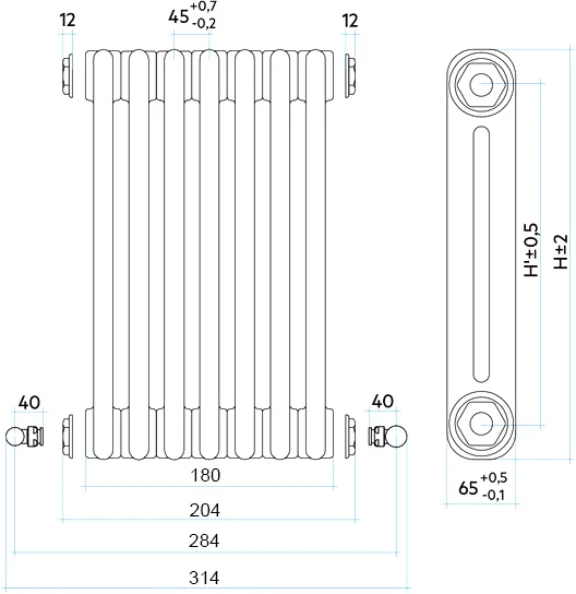 Стальной трубчатый радиатор IRSAP RT TESI/2 1800 EL4 CL.01 T30