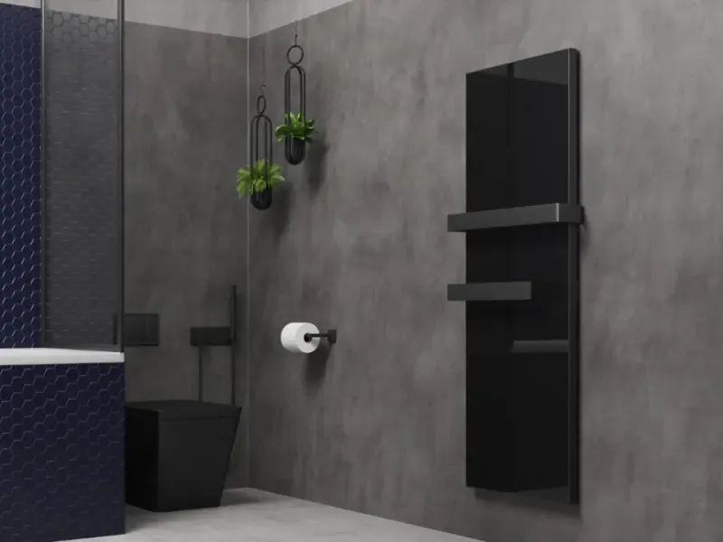 Дизайн-полотенцесушитель Guardo Santarelli Stone 1000x500x37, фактура камня - темно-серый с глянцем, цвет профиля - черный (электрический)