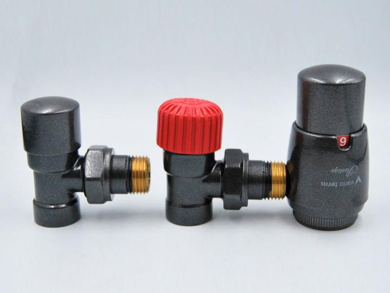 Комплект угловой VARIO TERM Royal c термоголовкой Prestige (металлический графит)