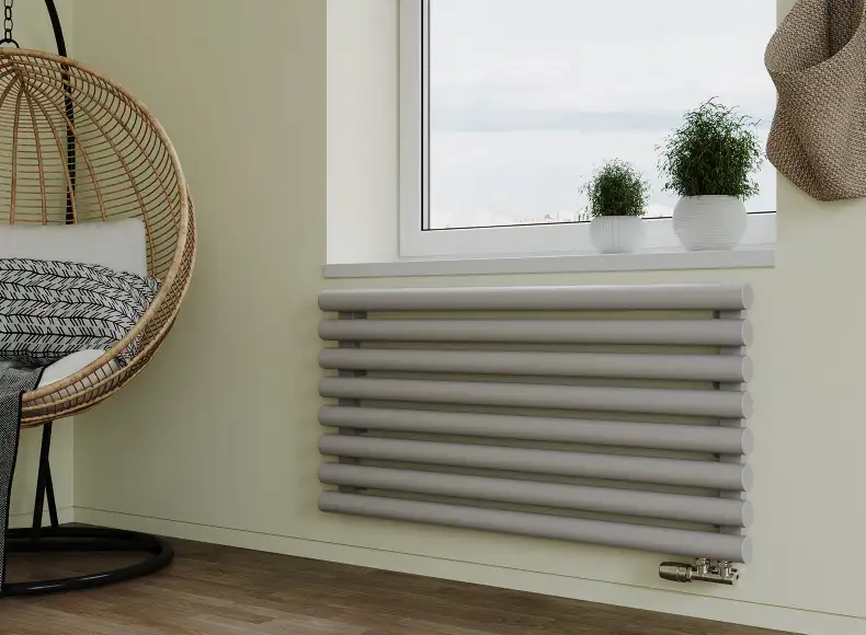 Трубчатый радиатор с круглой трубой 60 мм GUARDO TORRE 6D 610 мм высотой, 400 мм шириной, 8 секций, нижнее по краям подключение, 6D-0400-08 BK-VER R7040(G) серый глянец