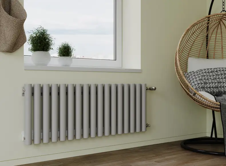 Трубчатый радиатор с круглой трубой 60 мм GUARDO TORRE 6D высотой 600 мм, 139 мм шириной, 2 секции, нижнее левое подключение, 6D-0600-02 NK-VER-L R7040(G) серый глянец