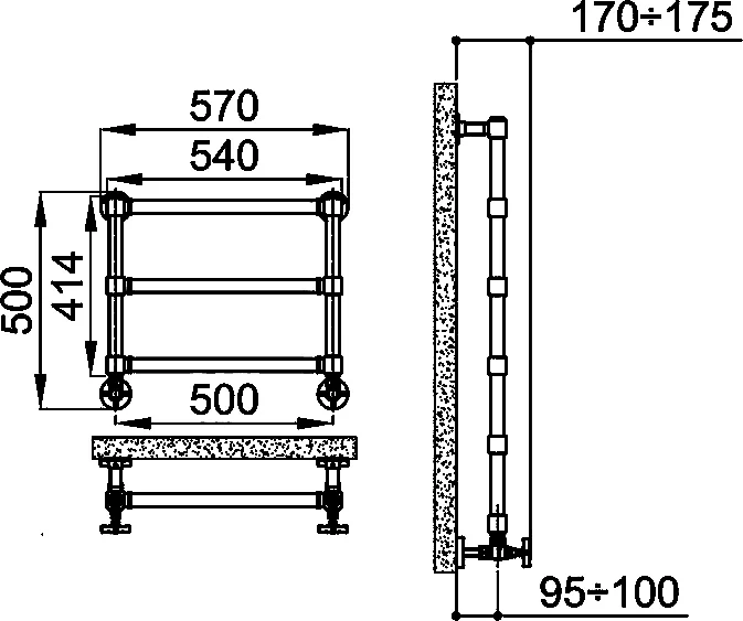 Полотенцесушитель IRSAP Minuette для ГВС 414/540 CL.54 T01 3 трубки, (бронза) bronze