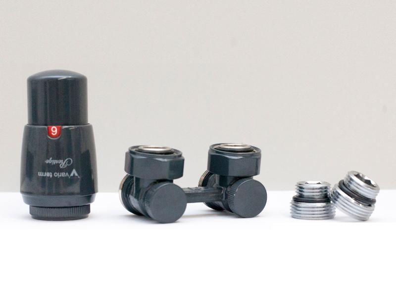 Комплект угловой VARIO TERM Premium Eleganckie с термоголовкой Prestige 3/4 Евроконус (антрацит/графит глянец)