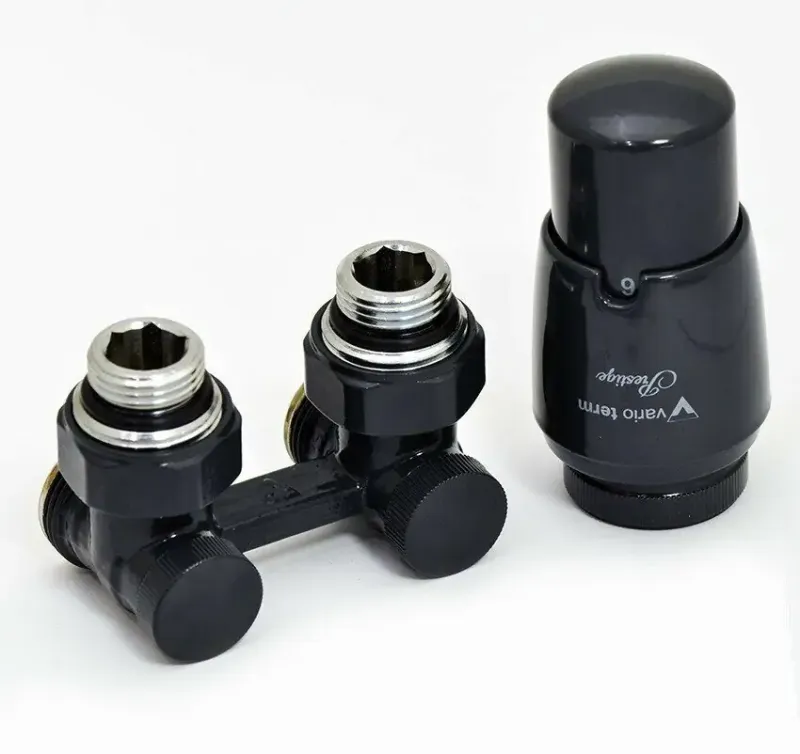 Комплект угловой VARIO TERM Premium Eleganckie с термоголовкой Prestige 3/4 Евроконус (антрацит/графит глянец)